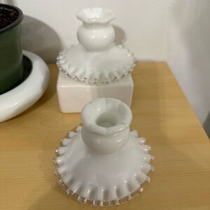 vintage Fenton Silver Crest Milk Glass Candle Holders